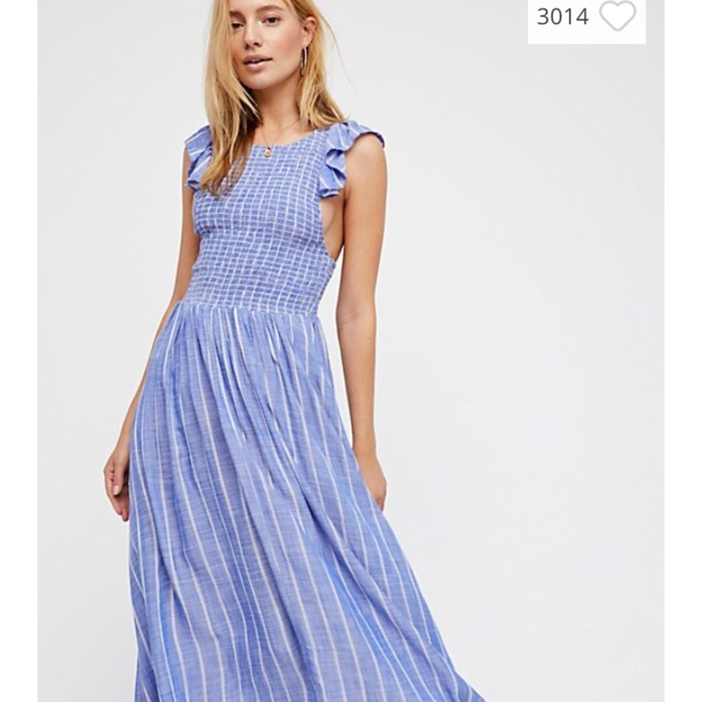 Free people blue chambray butterflies midi dress